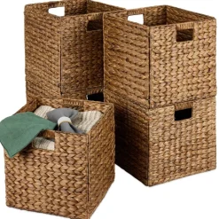 Best Choice Products 10.5x10.5in Hyacinth Storage Baskets, Set of 5 Multipurpose Collapsible Organizers