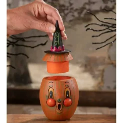 Bethany Lowe 6.5 Inch Gourdy Orange-O-Ween Fall Figurine , Lightweight Halloween Decor Halloween Pumpkin