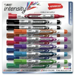 BIC Intensity Advanced Pocket-Style Dry Erase Marker - Medium Bullet Tip/Assorted Colors (12/Set)