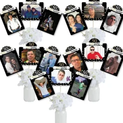 Big Dot of Happiness Adult 50th Birthday - Gold - Birthday Party Picture Centerpiece Sticks - Photo Table Toppers - 15 Pieces