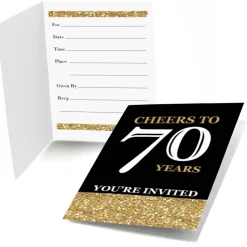 Big Dot of Happiness Adult 70th Birthday - Gold - Fill-In Birthday Party Invitations (8 count)