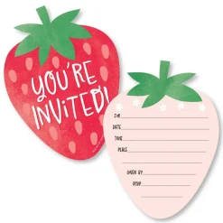 Big Dot of Happiness Berry Sweet Strawberry - Shaped Fill-In  - Fruit Themed Birthday Party or Baby Shower Invitation Cards with Envelopes 12 Ct