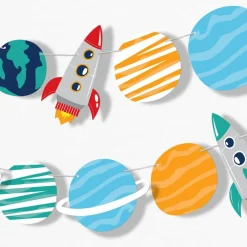 Big Dot of Happiness Blast Off to Outer Space Garland Banner Rocket Ship Baby Shower Birthday Backdrop 30 Ft of Cord 15 Double Sided Planet Shapes