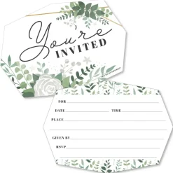 Big Dot of Happiness Boho Botanical - Shaped Fill-In Invitations - Greenery Party Invitation Cards with Envelopes - Set of 12
