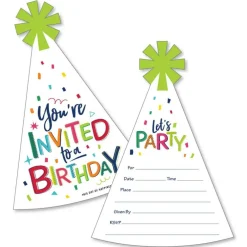 Big Dot of Happiness Cheerful Happy Birthday - Shaped Fill-in Invitations - Colorful Birthday Party Invitation Cards with Envelopes - Set of 12