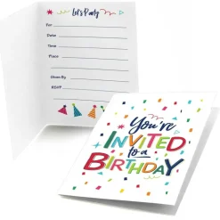 Big Dot of Happiness Cheerful Happy Birthday - Fill In Colorful Birthday Party Invitations (8 count)