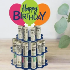 Big Dot of Happiness Cheerful Happy Birthday - DIY Colorful Birthday Party Money Holder Gift - Cash Cake