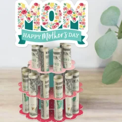 Big Dot of Happiness Colorful Floral Happy Mother's Day - DIY We Love Mom Party Money Holder Gift - Cash Cake