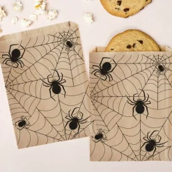 Big Dot of Happiness Creepy Spiders Kraft Brown Paper Treat Bags, Halloween Individual Candy Snack Favors, Greaseproof Sandwich Cookie Bags - 25 Count