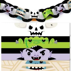 Big Dot of Happiness Halloween Monsters Paper Chains, Ceiling & Backdrop, Double-Sided DIY Craft Supplies, 2x10 Inch Strips - 128 Ct (24 ft long)