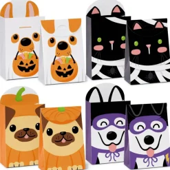 Big Dot of Happiness Halloween Pets - Assorted Cats and Dogs Gift Favor Classroom Treat Bags - Birthday Party Goodie Boxes - Set of 12