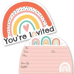 Big Dot of Happiness Hello Rainbow - Shaped Fill-In Invitations - Boho Baby Shower and Birthday Party Invitation Cards with Envelopes - Set of 12