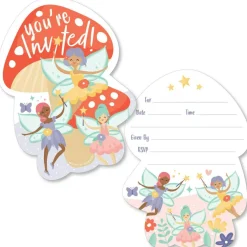 Big Dot of Happiness Let's Be Fairies - Shaped Fill-In Invitations - Fairy Garden Birthday Party Invitation Cards with Envelopes - Set of 12