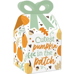 Big Dot of Happiness Little Pumpkin - Square Favor Gift Boxes - Fall Birthday Party or Baby Shower Bow Boxes - Set of 12