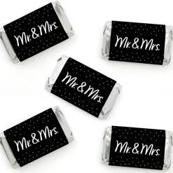 Big Dot of Happiness Mr. and Mrs. - Mini Candy Bar Wrapper Stickers - Black and White Wedding or Bridal Shower Small Favors - 40 Count