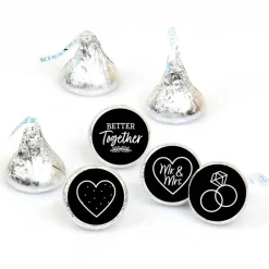 Big Dot of Happiness Mr. and Mrs. - Black and White Wedding or Bridal Shower Round Candy Sticker Favors - Labels Fits Chocolate Candy (1 sheet of 108)