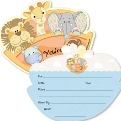 Big Dot of Happiness Noah's Ark - Shaped Fill-in Invitations - Baby Shower Invitation Cards with Envelopes - Set of 12