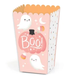 Big Dot of Happiness Pastel Halloween - Pink Pumpkin Party Favor Popcorn Treat Boxes - Set of 12
