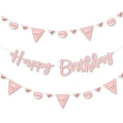 Big Dot of Happiness Pink Rose Gold Birthday - Happy Birthday Party Letter Banner Decoration - 36 Banner Cutouts and Happy Birthday Banner Letters