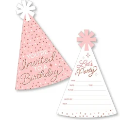 Big Dot of Happiness Pink Rose Gold Birthday - Shaped Fill-In Invitations - Happy Birthday Party Invitation Cards with Envelopes - Set of 12