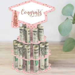 Big Dot of Happiness Rose Gold Grad - DIY Graduation Party Money Holder Gift - Cash Cake