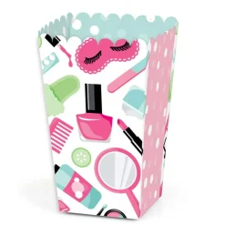Big Dot of Happiness Spa Day - Girls Makeup Party Favor Popcorn Treat Boxes - Set of 12