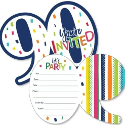 Big Dot of Happiness 90th Birthday - Cheerful Happy Birthday - Shaped Fill-In Invites - Ninetieth Birthday Invitation Cards with Envelopes - Set of 12