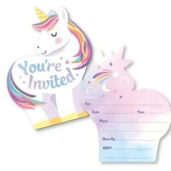 Big Dot of Happiness Unicorn Birthday Invitations with Envelopes, You're Invited Unicorn-Shaped Party Fill-In Invitation Flat Cards Birthday - 12 Ct