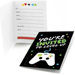Big Dot of Happiness Video Game - Fill In Pixel Game Zone Party or Birthday Party Invitations (8 count)