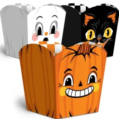 Big Dot of Happiness Vintage Halloween Treat Boxes, Small Halloween Party Favor Holders, Disposable Paper Containers for Desserts or Snacks - 12 Ct