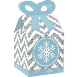 Big Dot of Happiness Winter Wonderland - Square Favor Gift Boxes - Snowflake Holiday Party and Winter Wedding Bow Boxes - Set of 12
