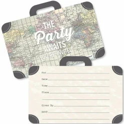 Big Dot of Happiness World Awaits - Shaped Fill-in Invitations - Travel Themed Invitation Cards with Envelopes - Set of 12