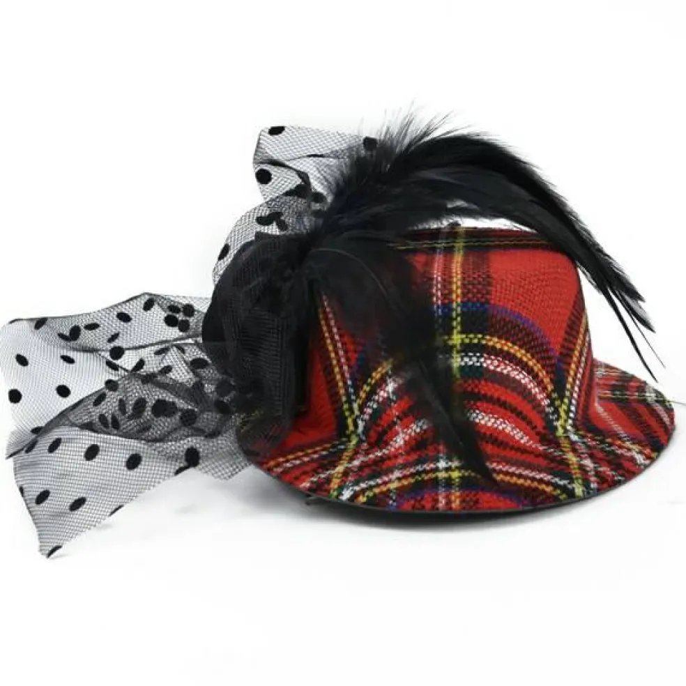 Bijou Plaid Fascinator Mini Top Hat