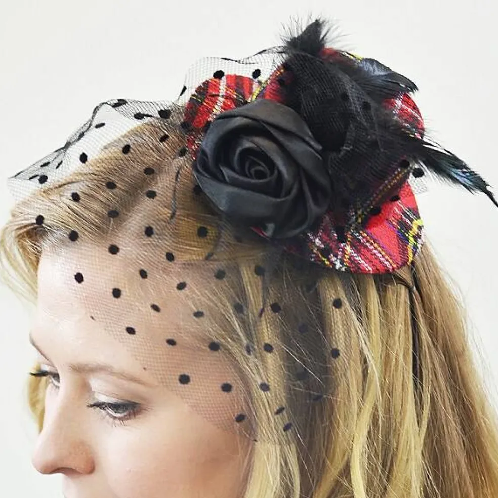 Bijou Plaid Fascinator Mini Top Hat