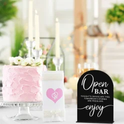 Black Acrylic Open Bar Wedding Sign 5 x 7 Inch Arch Tabletop Wedding Reception Sign with Wooden Stand Modern Calligraphy Bar Menu Display for Ceremony Reception Bridal Shower Event Decor
