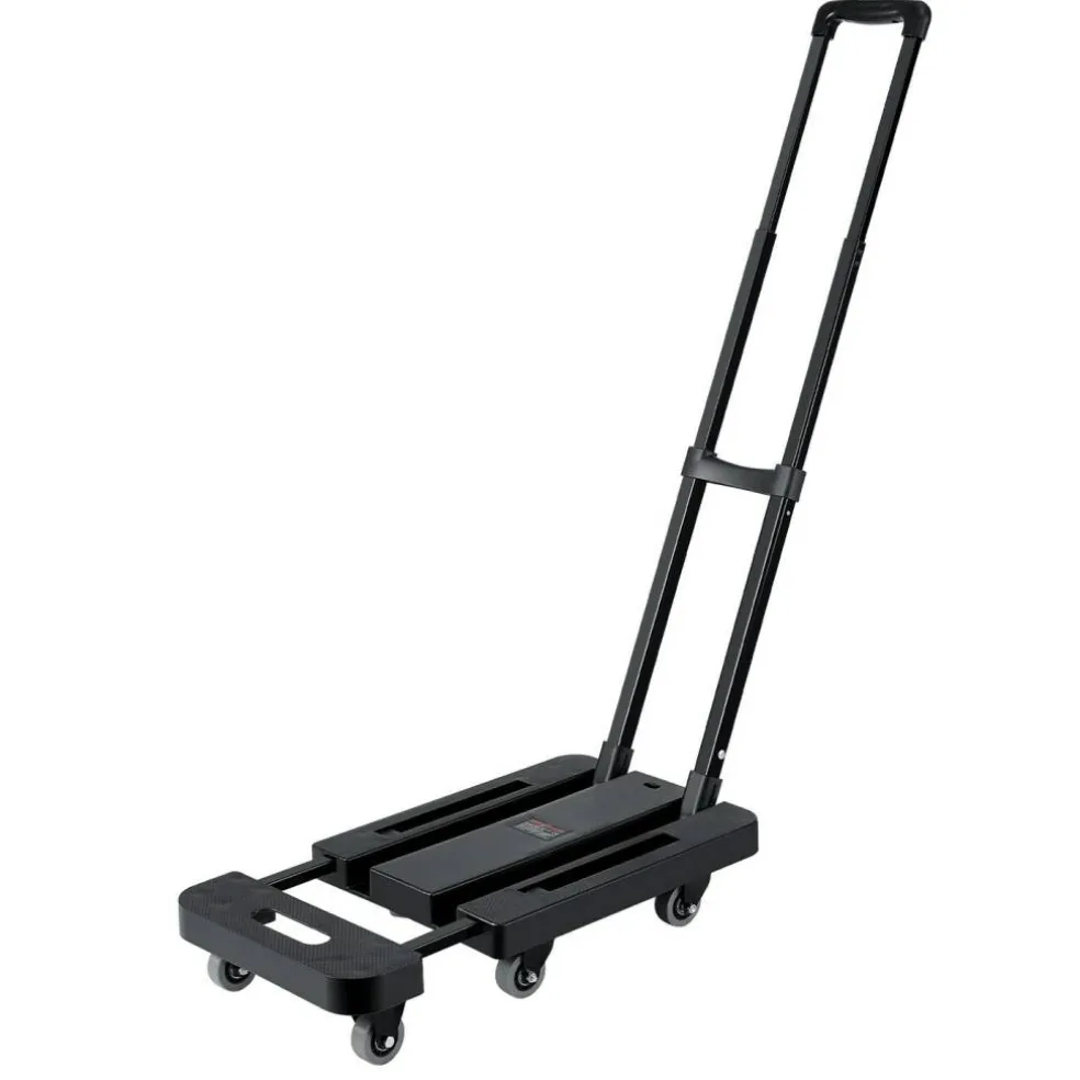 Black Alloy Steel Folding Hand Truck with 6 Wheels & Expandable Base