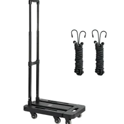 Black Alloy Steel Folding Hand Truck with 6 Wheels & Expandable Base