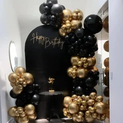 Black and Gold Balloons Arch Garland Kit, 122pcs Gold and Black Confetti Balloons with 16ft Tape Strip & Dot Glue for Graduation Birthday New Year Party Decorations