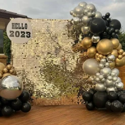 Black and Gold Balloons Latex Balloons, 60 Pcs 12 Inch Silver Gold Confetti Balloons with Ribbons for Birthday Graduation Black Gold Party Wedding Engagement Anniversary Festival Decoration