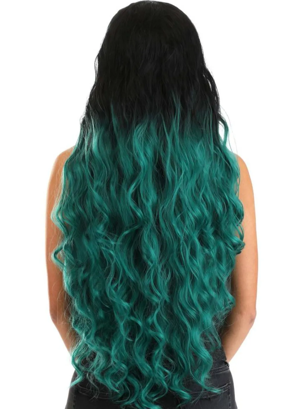 Black and Green Ombre Long Wavy Wig