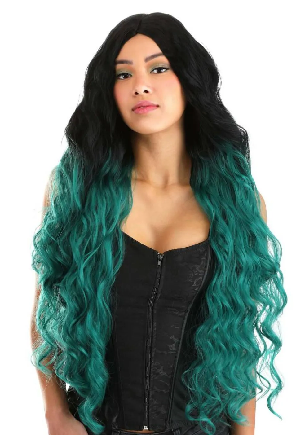 Black and Green Ombre Long Wavy Wig