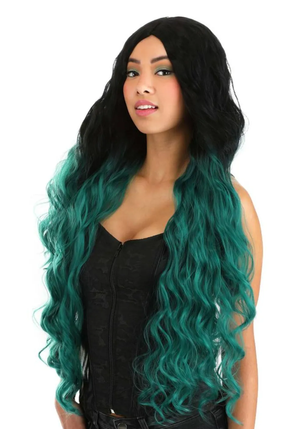 Black and Green Ombre Long Wavy Wig
