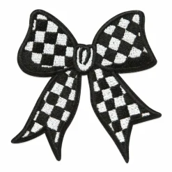 Black and White Check Bow Embroidered Iron-On & Adhesive Patch by Make Market®