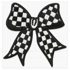 Black and White Check Bow Embroidered Iron-On & Adhesive Patch by Make Market®