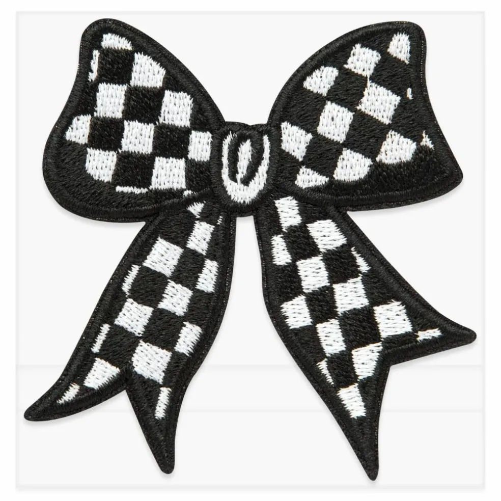 Black and White Check Bow Embroidered Iron-On & Adhesive Patch by Make Market®