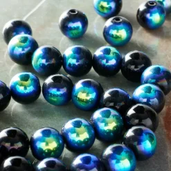 Black Aurora Borealis Round Glass Beads, 10mm by Bead Landing™
