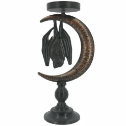 11" Black Bat in Moon Metal Pillar Candle Holder by Ashland®