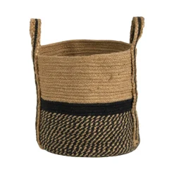 13'' Black Bottom Natural Cotton & Jute Boho Chic Basket Planter