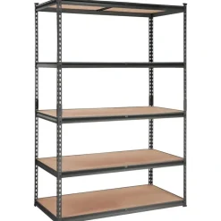 Black Carbon Steel Adjustable 5-Tier Garage Storage Rack with MDF Shelves