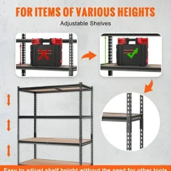 Black Carbon Steel Adjustable 5-Tier Garage Storage Rack with MDF Shelves